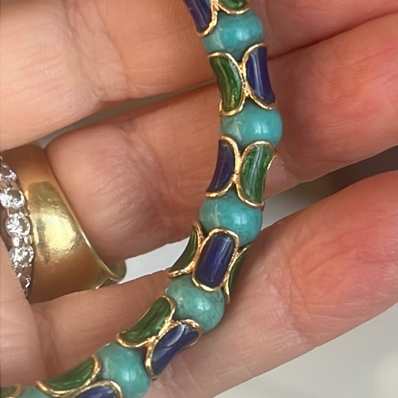 18 karat gold enamel and turquoise bracelet - Picture 9 of 14